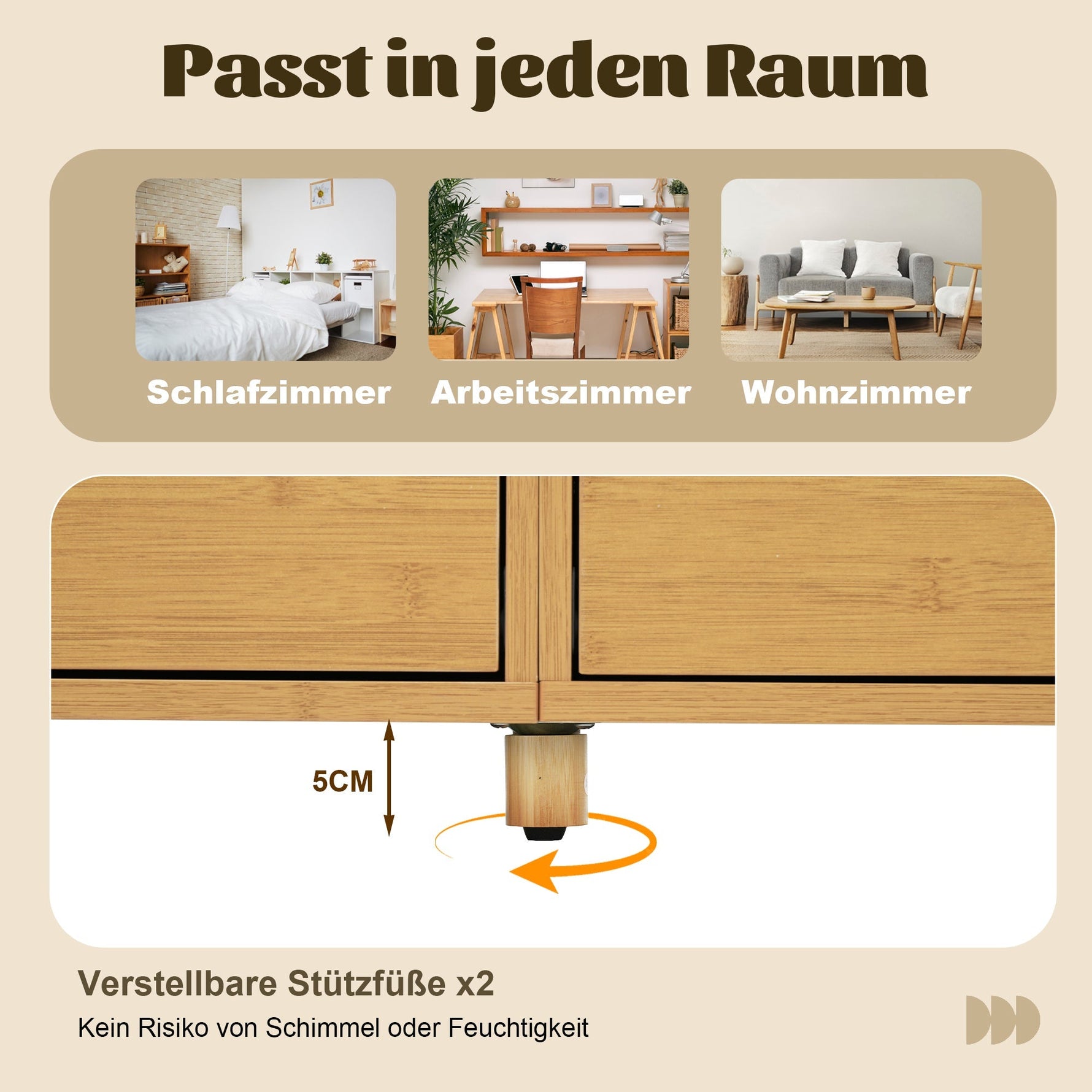 Sideboard 160cm Roman Design Bamboo Shelves 6 Drawers Oak