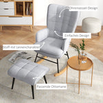 Rocking Chair with Stool, Armchair, Relaxing, 130 kg, Light Grey