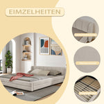 Double Bed with Comfortable Backrest and Sturdy Frame, 140x200cm, Beige Chenille