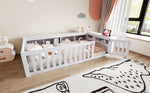 Kids Bed 90x200cm with Storage & Safety Rail, Solid Wood White