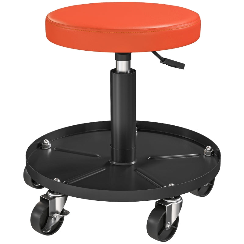 Workshop Stool, Adjustable Height Rolling, Orange
