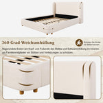 Upholstered Double Bed 180x200 cm with Slatted Base, Beige Bouclé