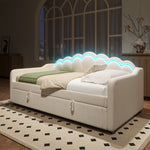 Daybed Sofa Bed 90x200cm Hydraulic Storage LED - Velvet Beige