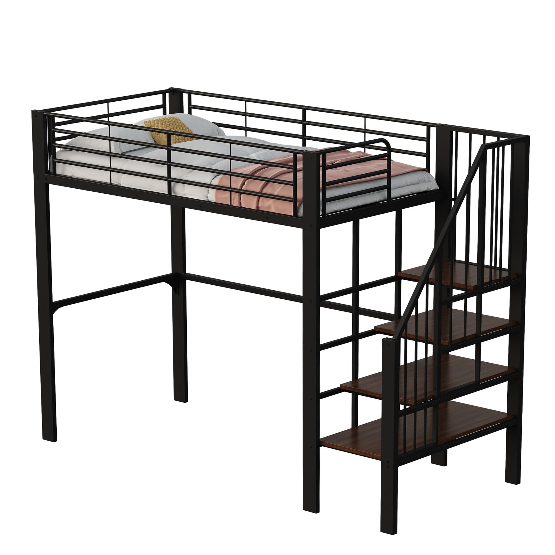 Loft Bed 90x200 Sturdy Construction Storage Stairs Metal