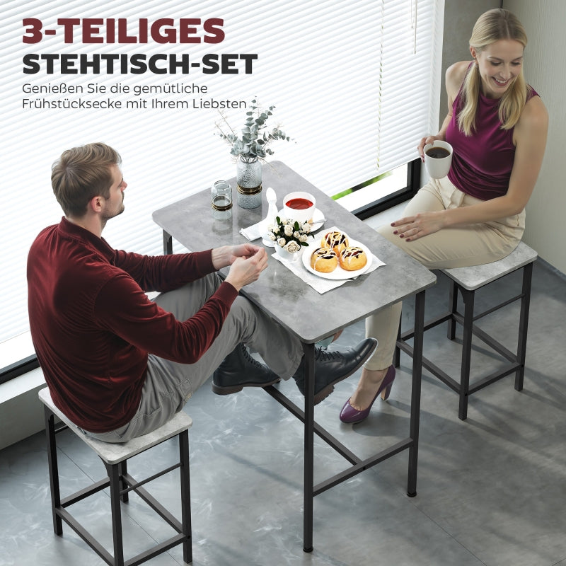 Bar Table Set with Bar Stools, 2 Chairs, Grey