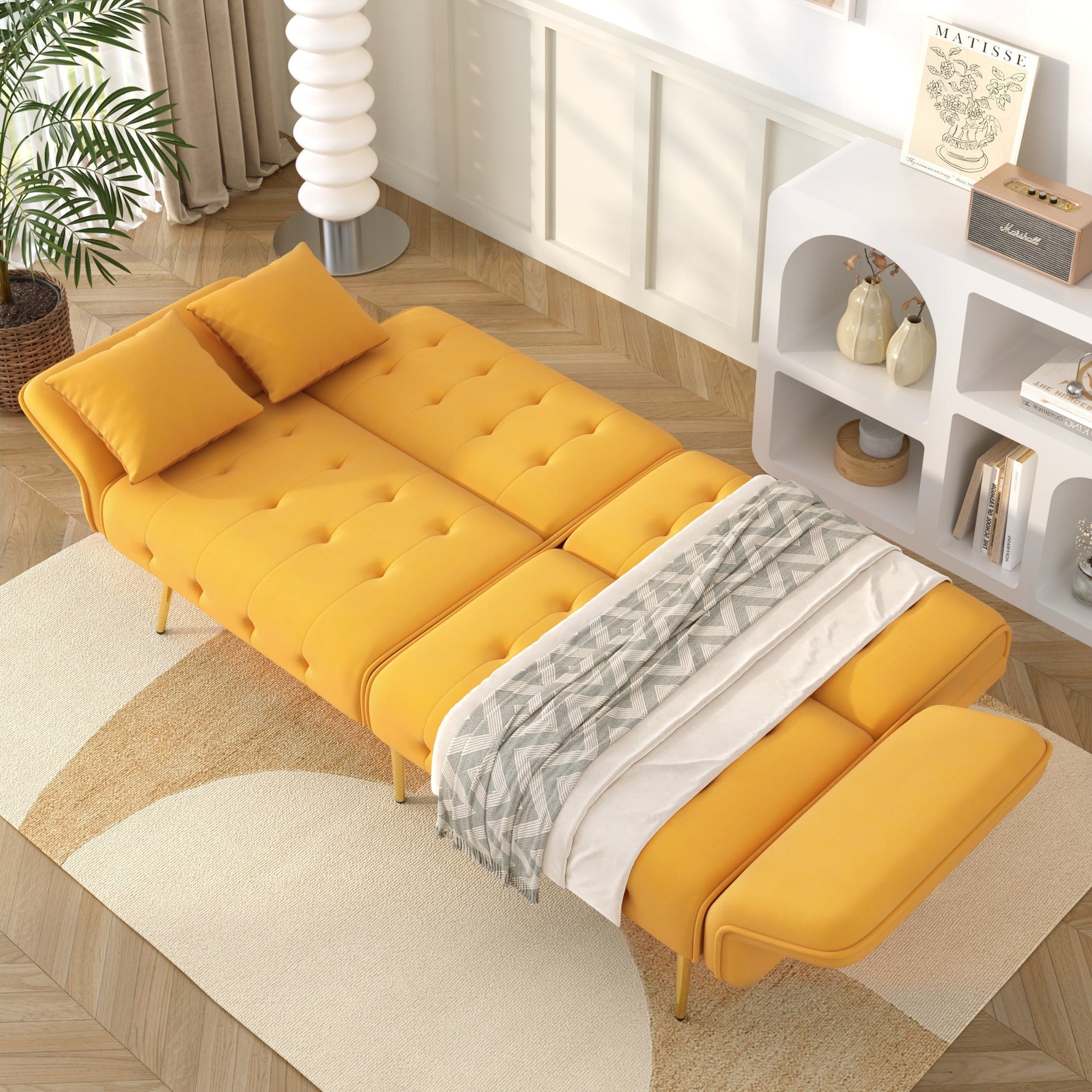 Two-seater Sofa Bed Multifunctional Adjustable Folding Velour Upholstery
