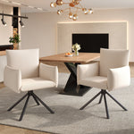 Dining Chair Set of 2 Upholstered 360° Swivel Lumbar Support - Linen Beige