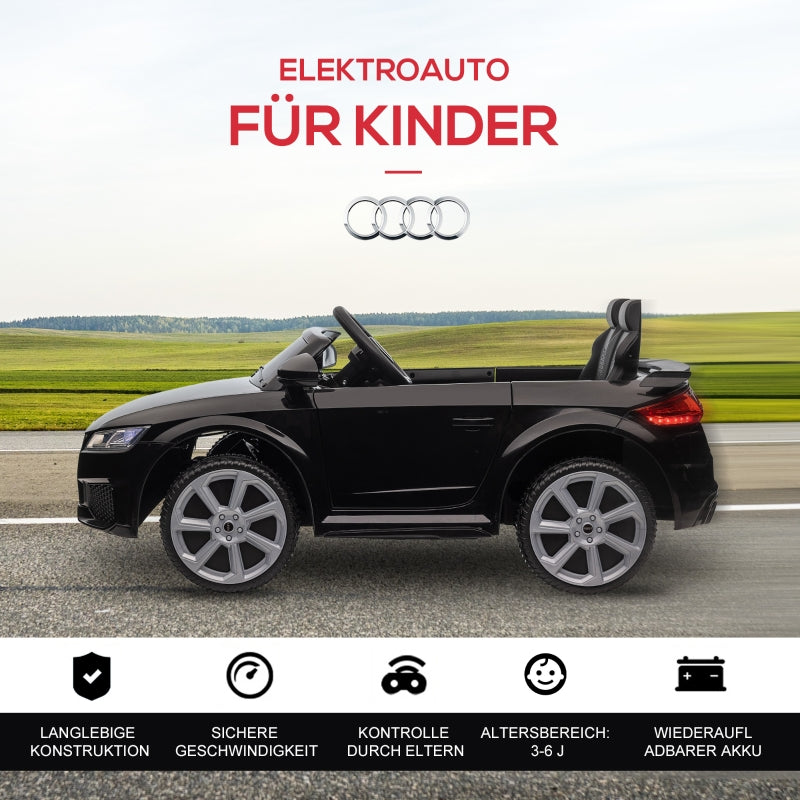 Audi Kids' Electric Car, 2.4G Remote Control, Music, Horn, LED, USB, Black