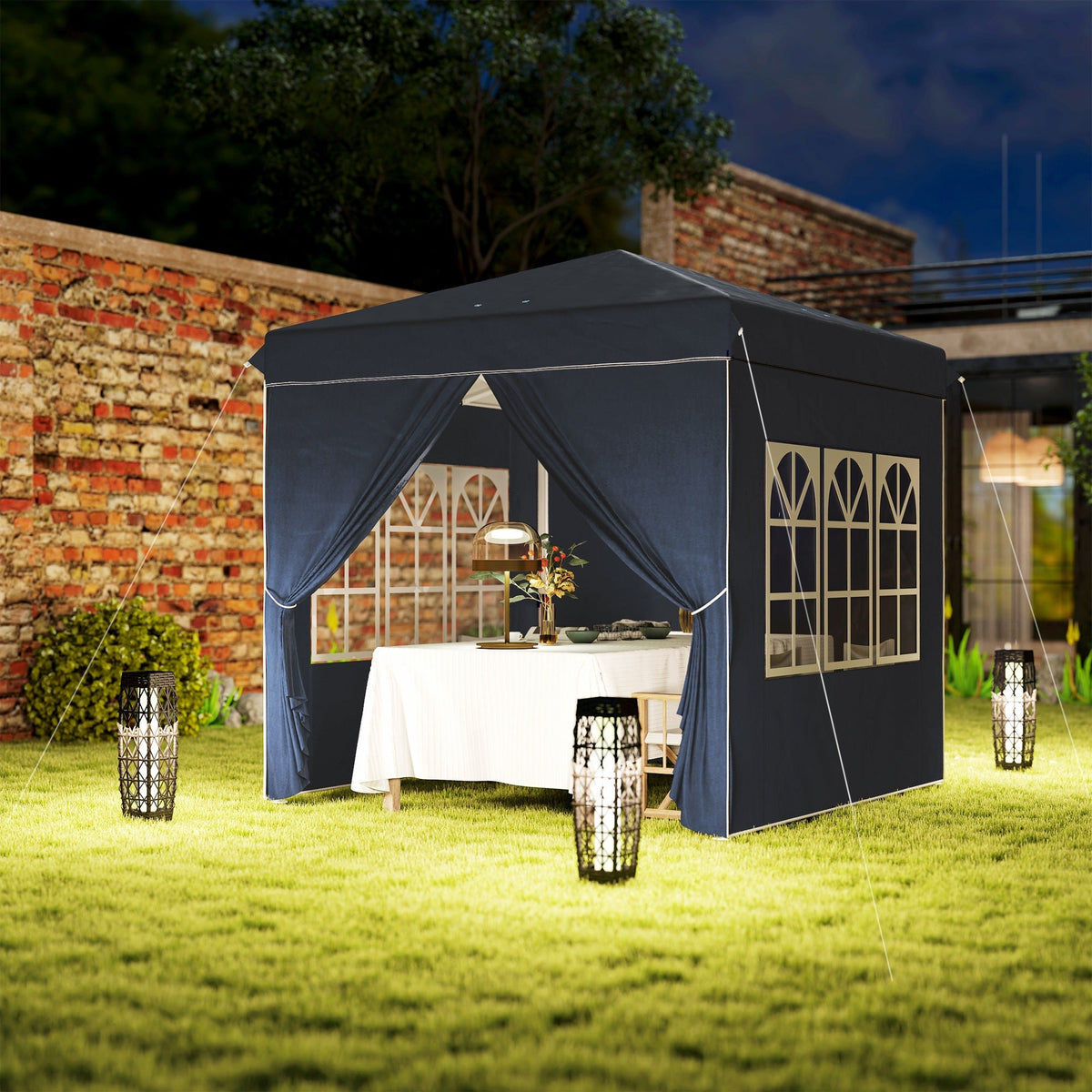 Pavilion Pop-up Folding 2.5x2.5m Water-Repellent UV 50+ with 4 Side Panels, Dark Blue