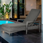 Sun Lounger, Adjustable Cushion, Rattan Grey