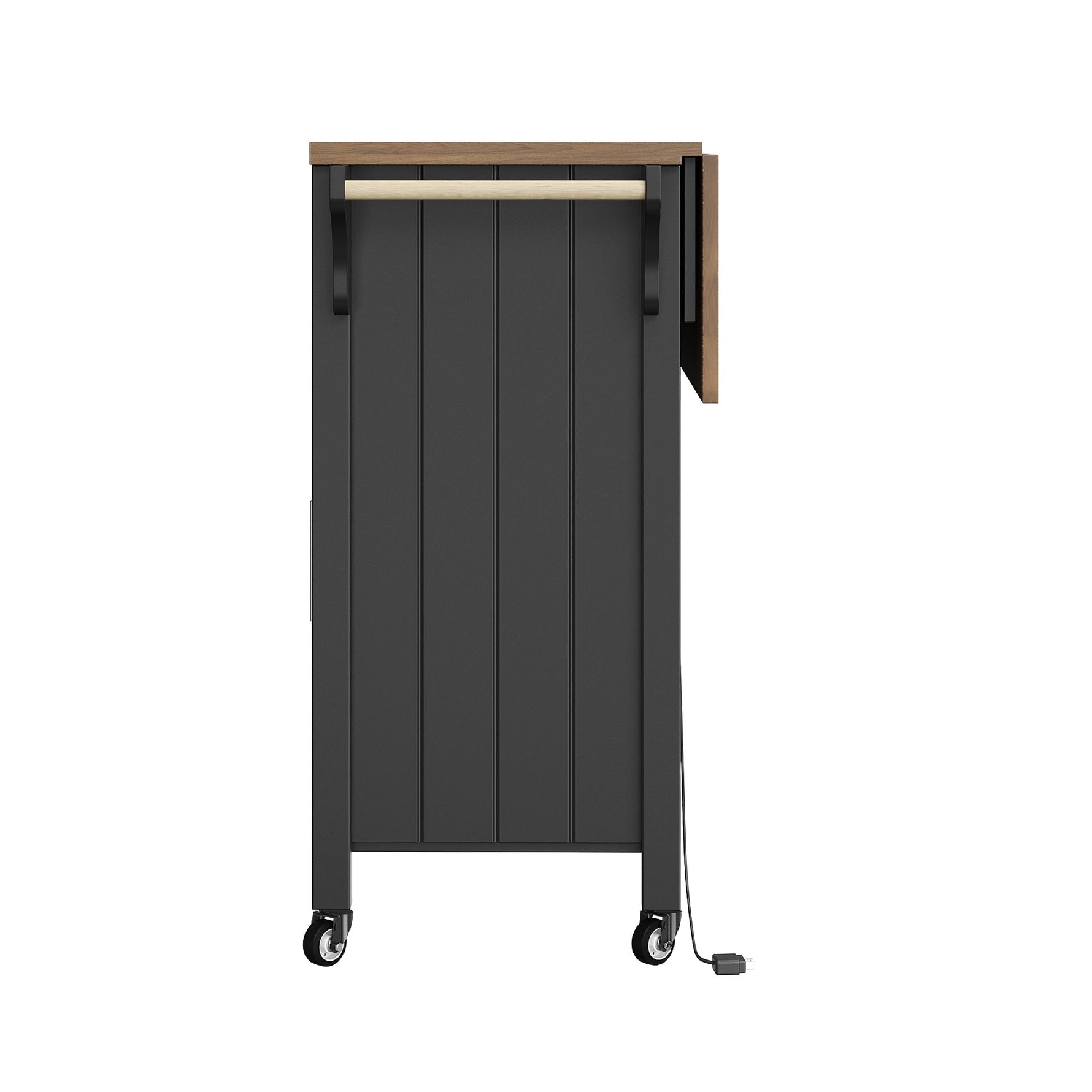 Mobile Kitchen Island with Worktop, Glass Display, LED & Casters - Black