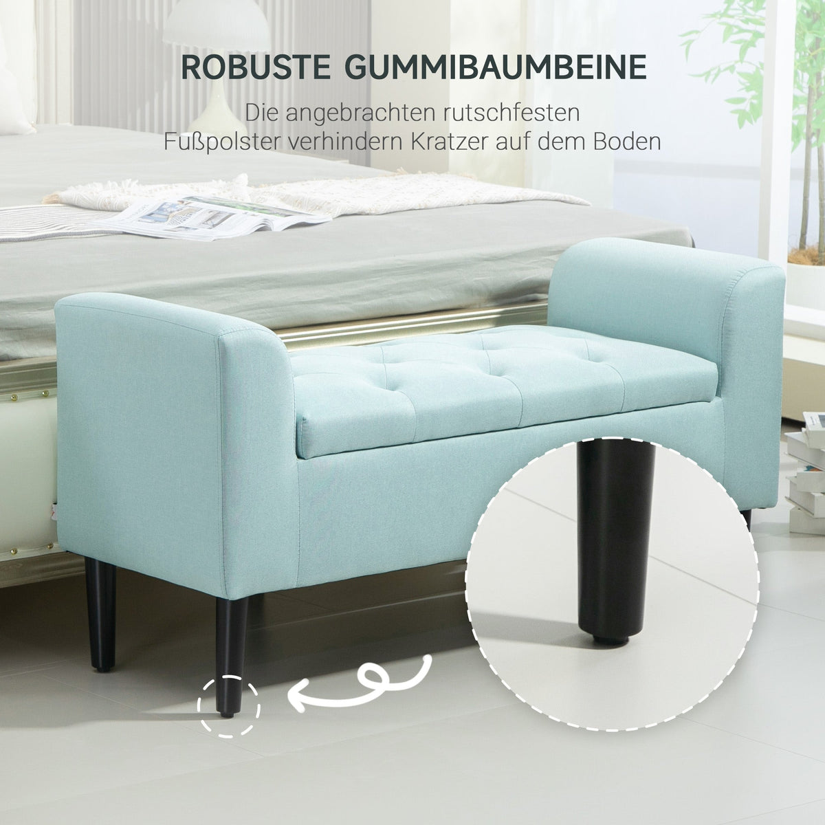 Bench Upholstered with Storage Space, Linen-like Polyester, Green