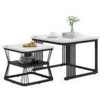 Set of 2 Modern Side Tables Marble Look Steel Frame - White/Black