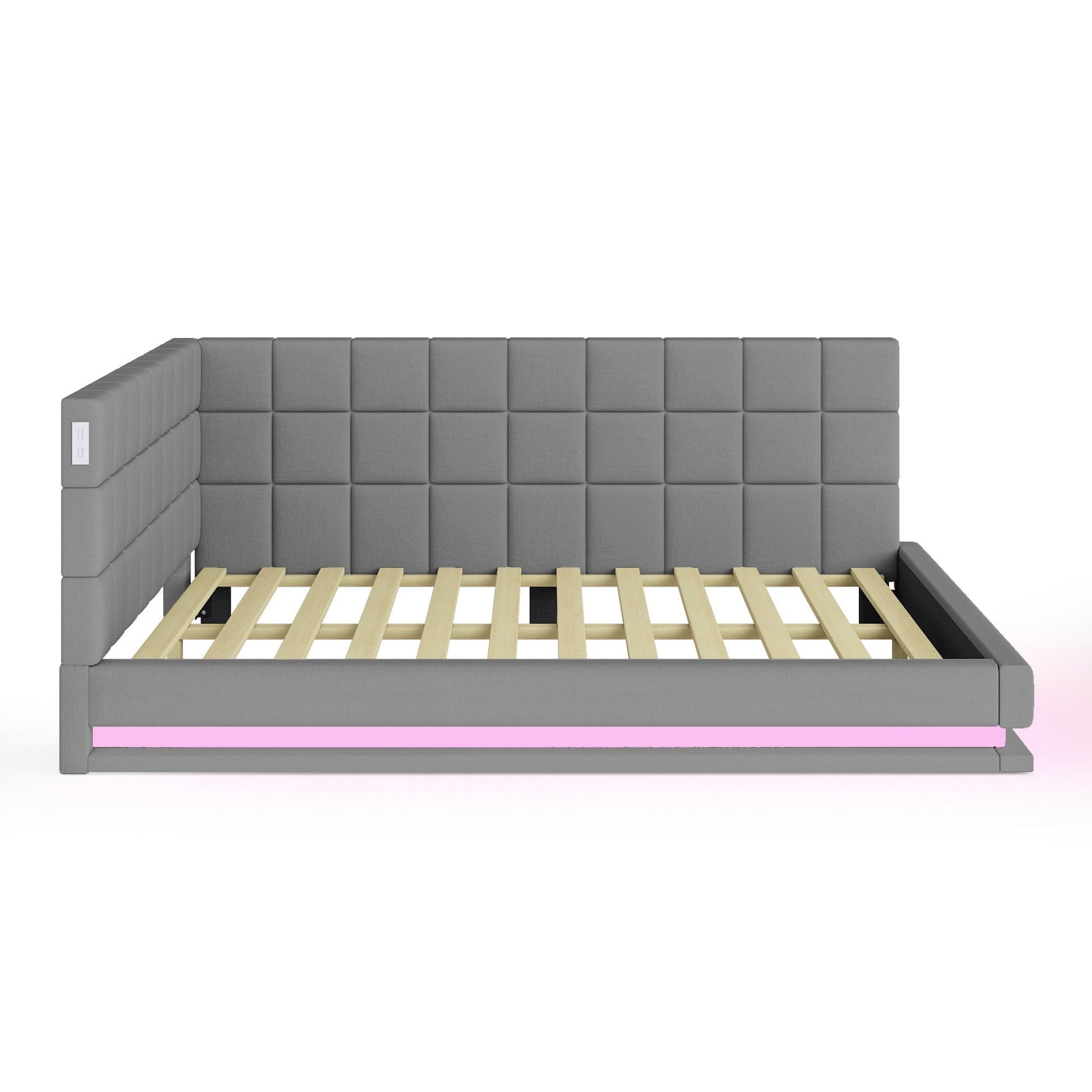 Upholstered Sofa Bed, 140x200 Multifunctional with LED & USB, Gray Velvet