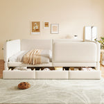 Upholstered Children's Bed 140x200cm with Drawer, Beige Velvet