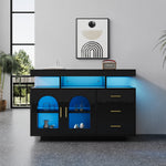 LED Sideboard Buffet Cabinet with 16-Color Lights and 3 Drawers, Black