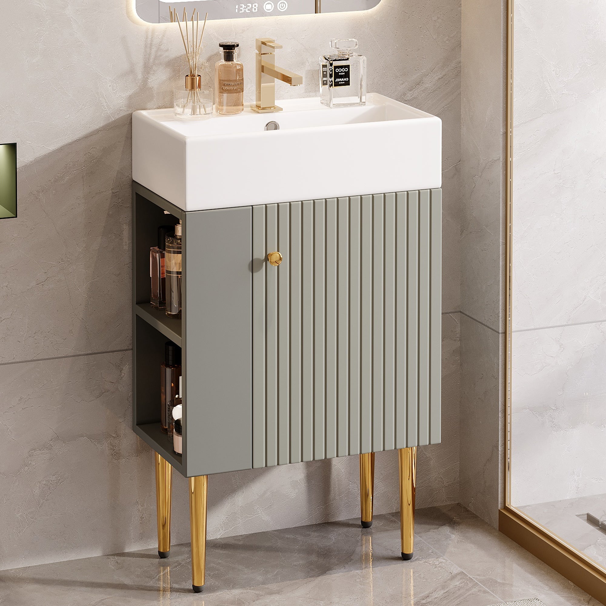 Bathroom Furniture Washbasin with Vanity Unit, 55 cm, Small Guest, Light Grey