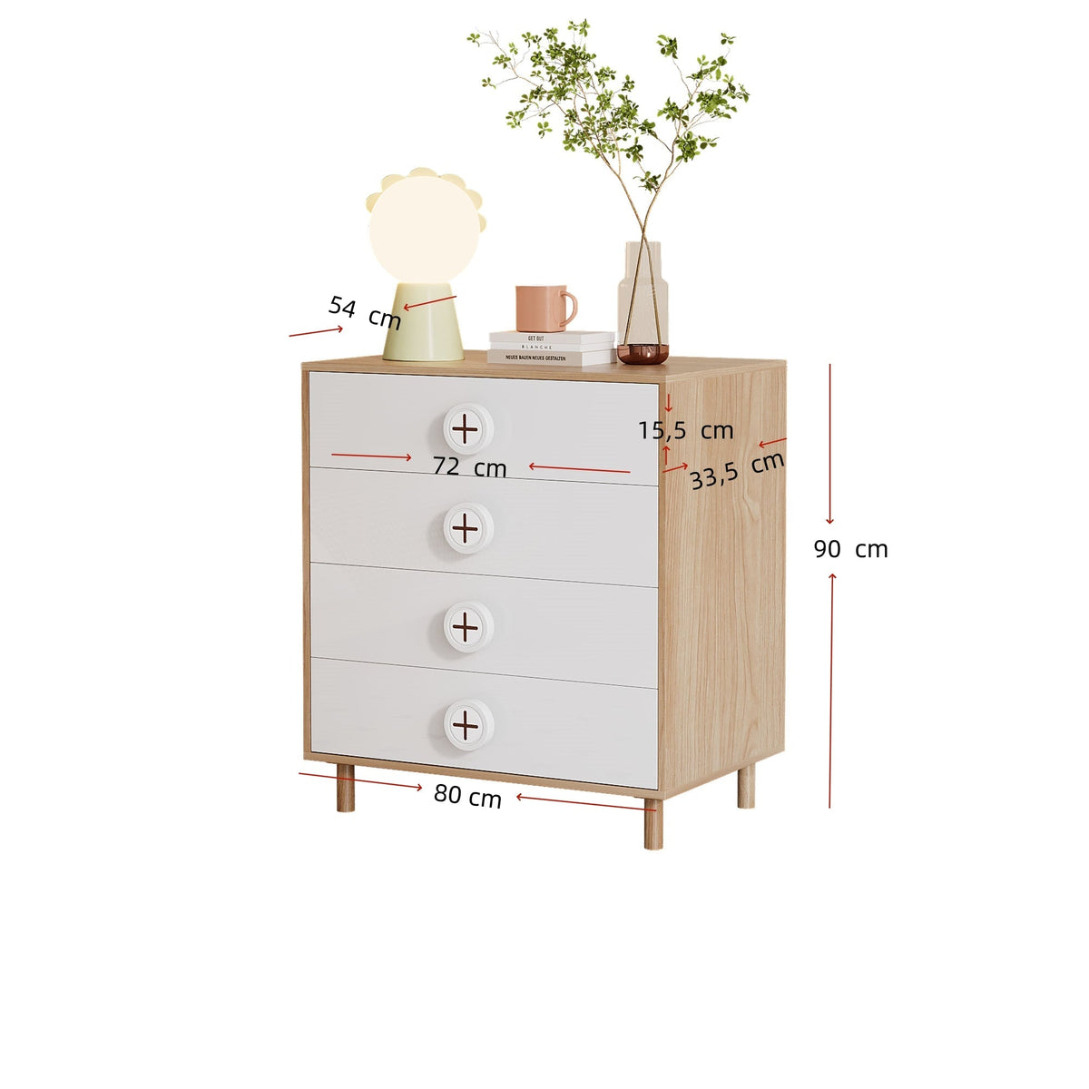 Nightstand/Chest of Drawers 4-Drawer Storage Cabinet Lacquered Panel White
