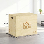 3-in-1 Wooden Plyo Box with 3 Jump Heights and Handles, 61 x 51 x 76 cm, Natural Wood
