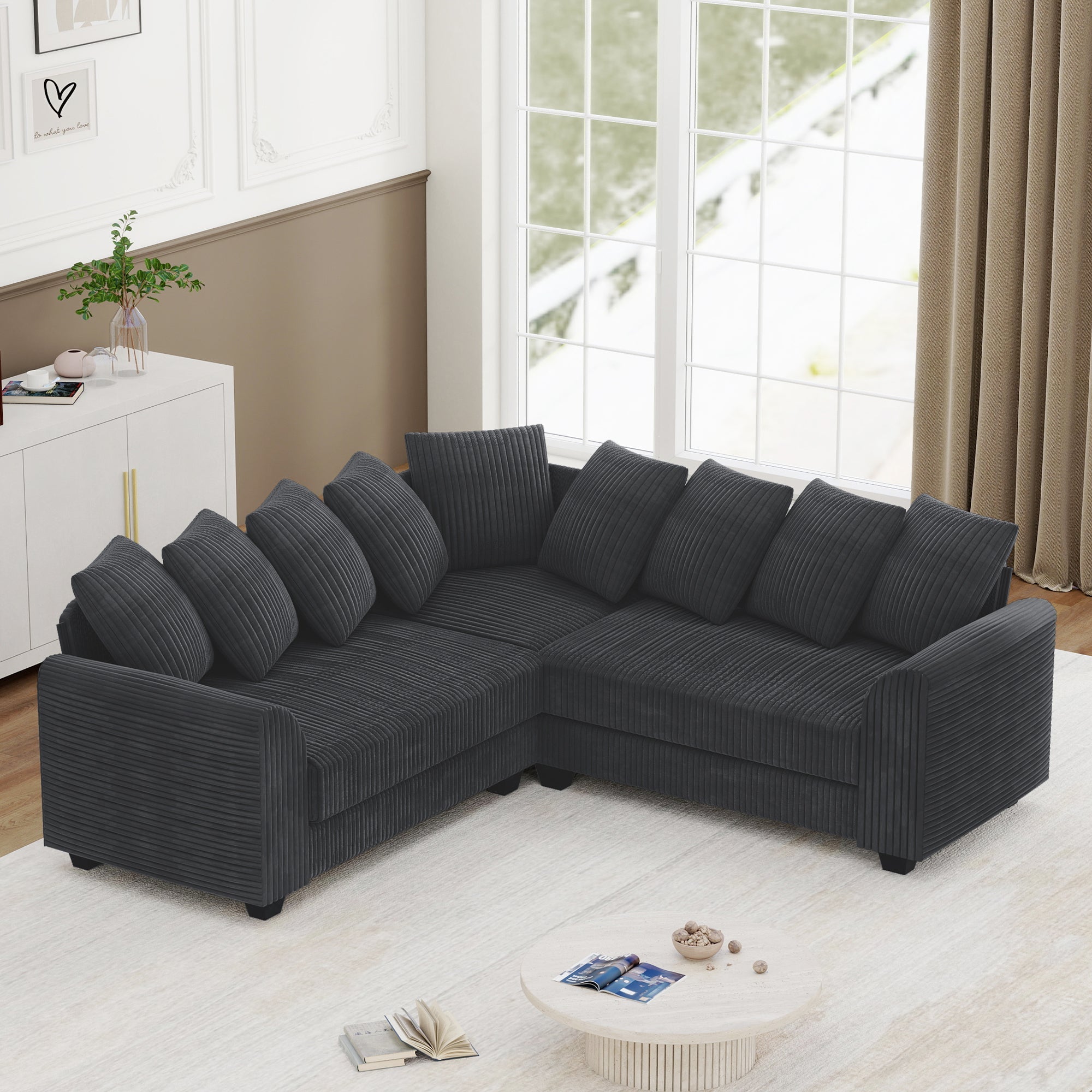 Modular L-Shaped Combination Sofa Repositionable Cushions