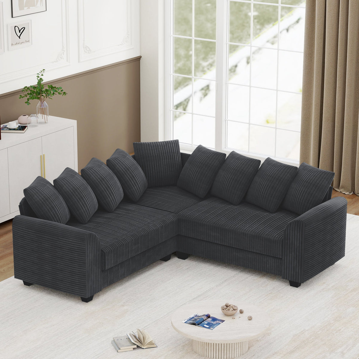 Modular L-Shaped Combination Sofa Repositionable Cushions