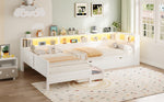 Wooden L-Shaped Platform Bed with Pull-Out Bed and Drawer, White