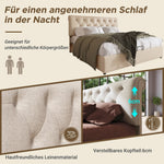 Hydraulic Upholstered Bed, 140x200cm Adjustable Headboard with Storage, Natural