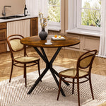 90 cm Round Dining Table, Space-Saving Kitchen Table with Metal Legs, Brown & Black