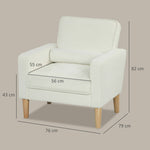 Upholstered Armchair, Reclining Backrest, Rubber Wood, Cream White
