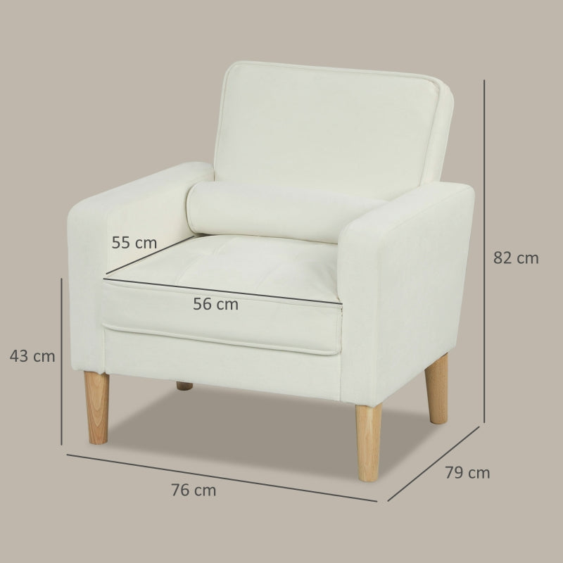 Upholstered Armchair, Reclining Backrest, Rubber Wood, Cream White