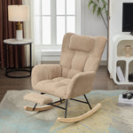 Rocking Chair, Modern Upholstered High Back with Neck Pillow, Brown Fabric
