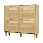 Shoe cabinet with 4 folding drawers, rattan and metal, wooden