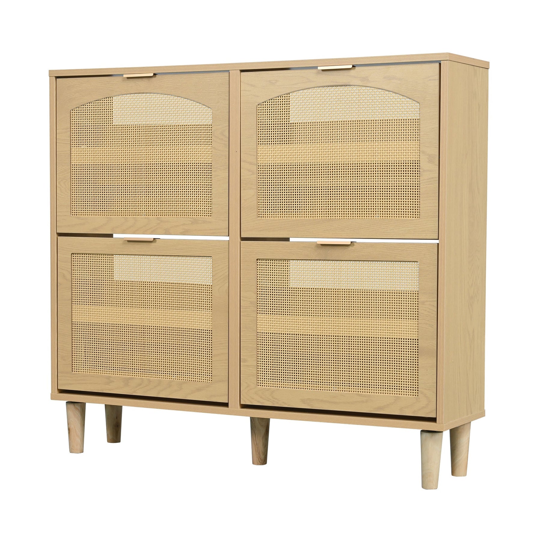 Shoe cabinet with 4 folding drawers, rattan and metal, wooden