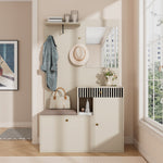Wardrobe Set, Hallway with Mirror & Cushions, Shoe Cabinet, 110 x 185.5 x 37 cm, Compact