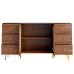 Rattan Sideboard Storage Cabinet with Drawer 160x40x90cm Brown Wood