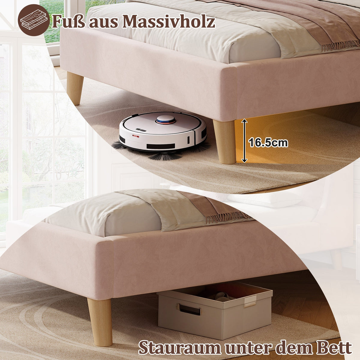 Upholstered Single Bed with Slatted Base and Headboard, 90 x 200cm, Pink Velvet