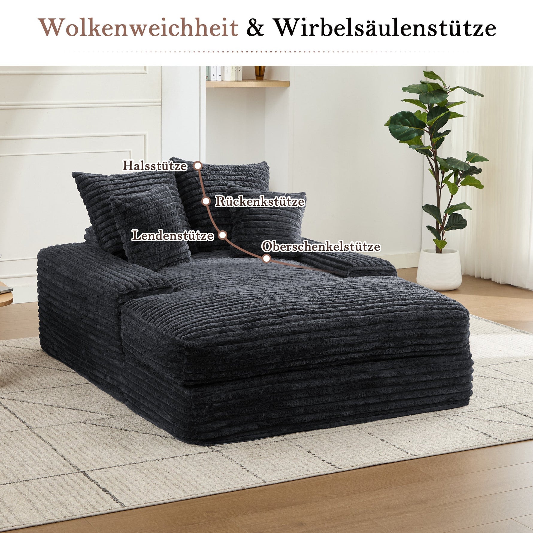 Luxury Cord Sofa, Multifunctional Sofa Bed Space-Saving, Grey