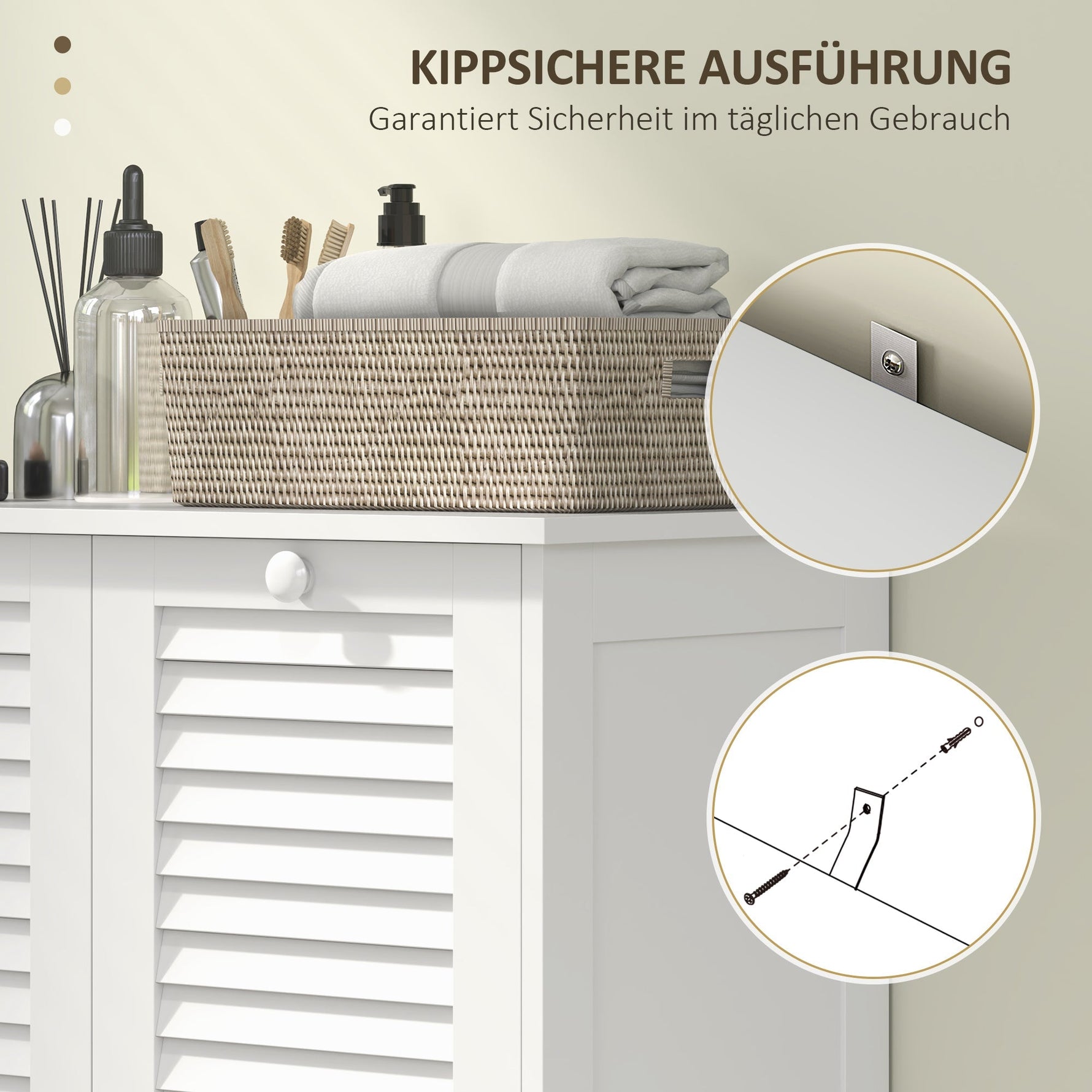 Laundry Cabinet, 2 Baskets, Louvered Doors, White
