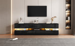 Modern High-Gloss TV Cabinet 160x39x45cm LED 2 Doors 1 Drawer - Black