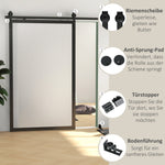 Sliding Door Hardware Set 244cm Rails Rollers Anti-Jump Devices Carbon Steel Black
