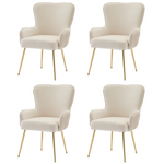 Velvet Dining Chair Set of 4 Gold Metal Legs Armrests Lumbar Support - Beige
