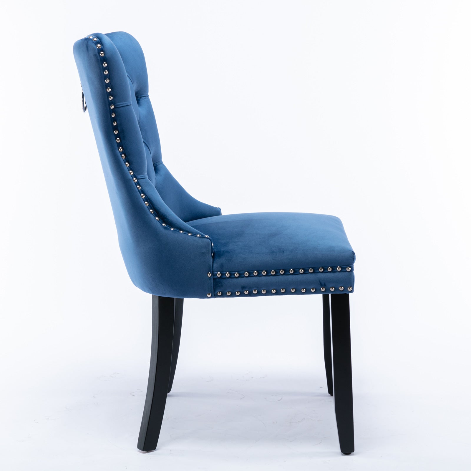 Nikki Collection Tufted Velvet Upholstered Dining Chair Nailhead Trim 2-Pcs Set - Blue