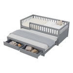 Solid Wood Sofa Bed, Pull-out Storage Drawers Safety Rail 90x200cm, Grey
