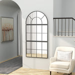 Three-Piece Arched Wall Mirror, Decorative Window Hanging, Black Metal Frame
