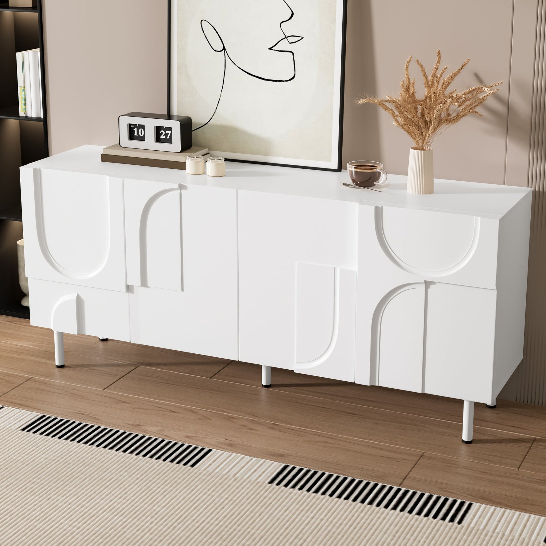 Geometric Sideboard with Irregular Curves Multi-Storage - White