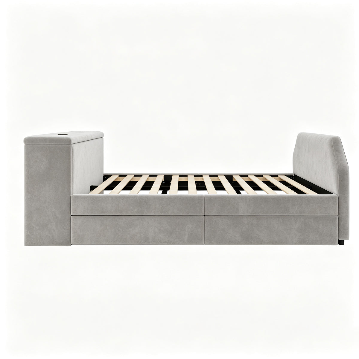 Children's Bed 140x200 with Desk & Guest Bed in Grey Velvet