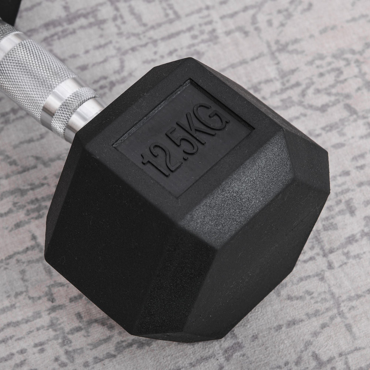 Hexagon Dumbbell, Cast Iron Rubber Handle Knurled 12.5 KG, Black