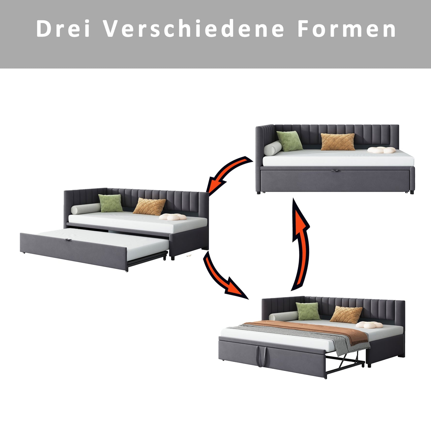 Upholstered Bed 140x200cm Hydraulic Storage USB-C LED Headboard Beige