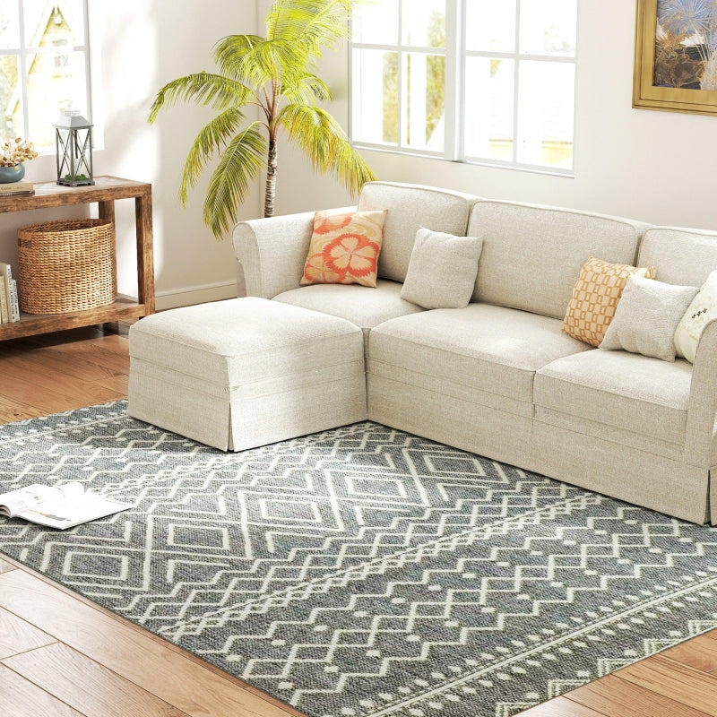 Rug Flat Weave Washable Anti-Slip Kitchen Boho Design Grey