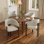 4 Metal Dining Chairs Modern Wood Look Linen Fabric Seat Walnut Color